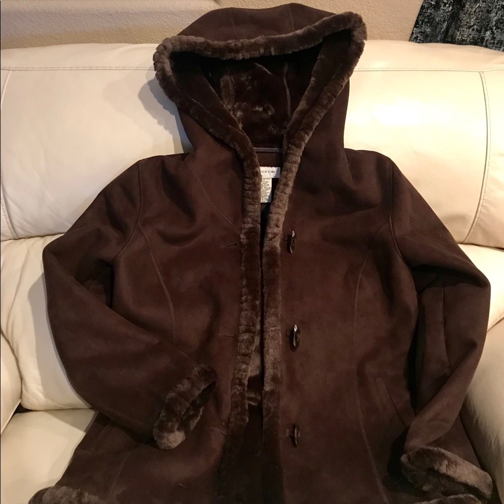 Jones New York Faux Fur Trim Coat